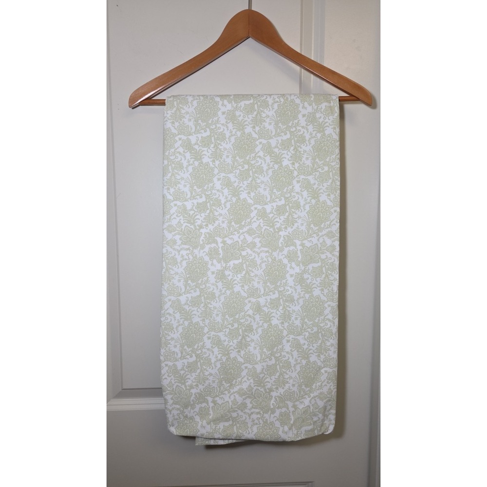 Vtg Lauren Ralph Lauren Jacobean Floral Sage‎ Green 100% Cotton Flat Sheet Queen